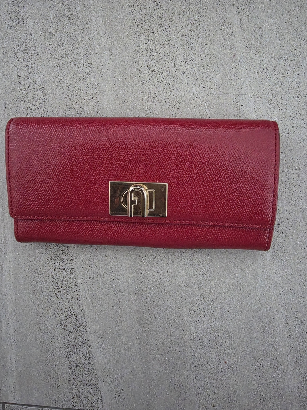 Furla Red Leather Continental Wallet with Gold-Tone Lock